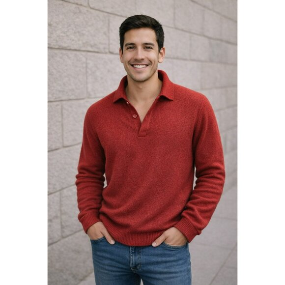 Commons 100% Cashmere Polo Sweater Mens Large Red Long Sleeve - Picture 10 of 10